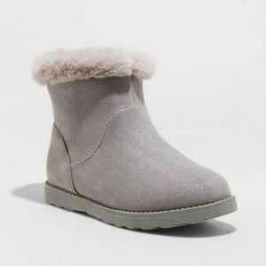 Cat & Jack Faux Suede Shimmer Shearling Style, Gray Ankle Boot